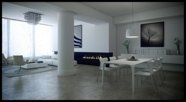 2 Black And White Dining Lounge 665x367  Black & White Interiors Photo  7