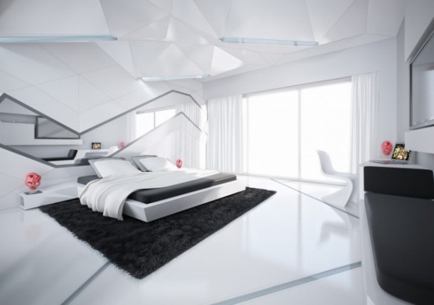 5 Black And White Modern Bedroom 665x468  Black & White Interiors  Pict  10