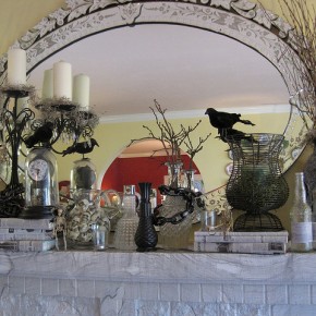 50 Awesome Halloween Decorating Ideas White Fireplace and Crow
