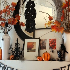 50 Awesome Halloween Decorating Ideas White Fireplace with Floral Pumpkins Decor