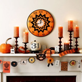 50 Awesome Halloween Decorating Ideas Fireplace Wall Clock and Orange Candle