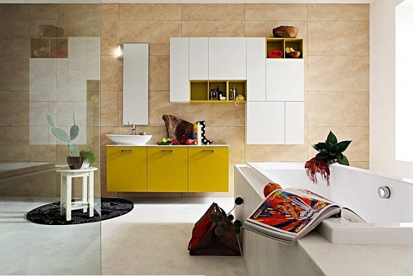 Amazing Bathroom Ideas Yellow Cabinet And White Bathup