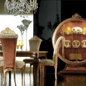 Black Wall Mix Gold Chair and Table in Cabinet Lighting - Elegant Luxury Dining Room Set by AltaModa