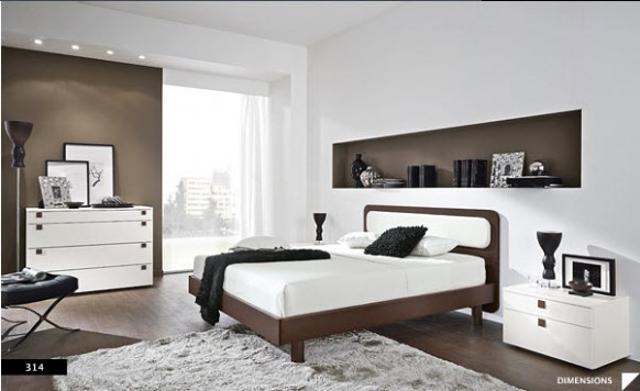 Bright Beautiful Modern Style Bedroom Designs White Wall Blended fresh Brown