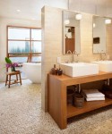 Careful Space Planning Tropical House in Double Sink View