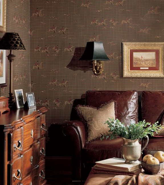 Design Interior French Country Brown Wall And Brown Sofa