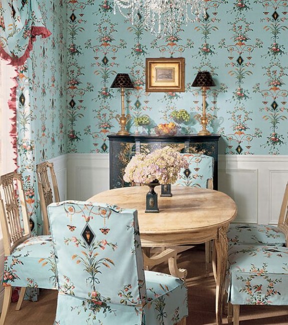 Design Interior French Country Green Wall Retro Dinning Room