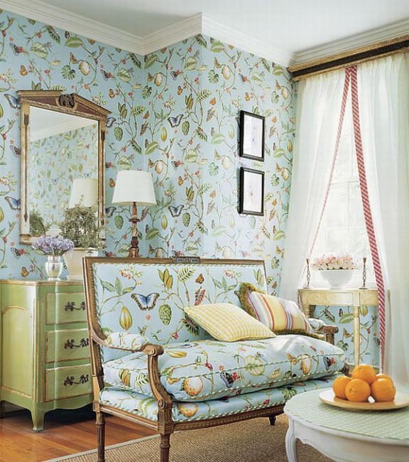 Design Interior French Country Green Floral Wall And Lounge Floral