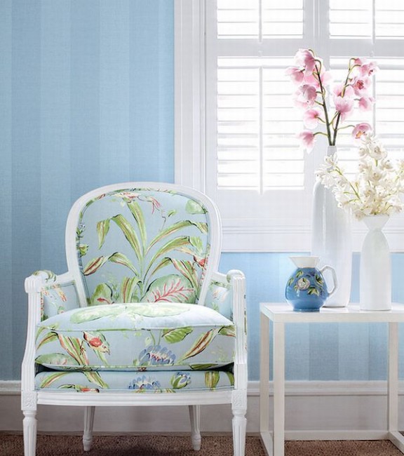 Design Interior French Country Bright Blue White Floral Chair