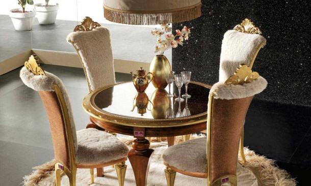 Dining Table Set with Gold Fresh Carpet - Elegant Luxury Dining Room Set by AltaModa