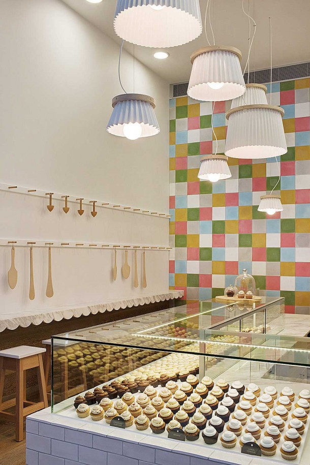 Interior Design for a Cupcake Shop with cool white light