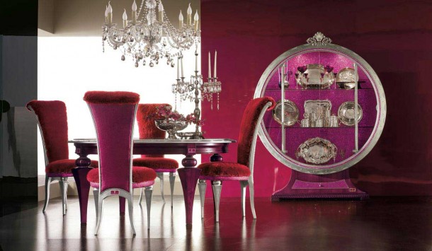 Purple Wall and Purple Chair on Elegant Luxury Dining Room Set by AltaModa