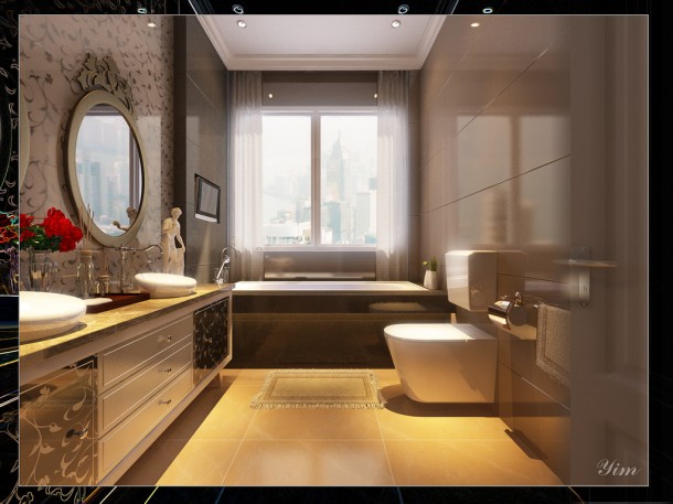 Bathroom With Wonderful Tiling1  Warm and Cozy Rooms Rendered By Yim Lee Photo  11