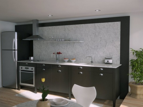 Black Kitchen Marble Splash Back 665x498  Rendered Minimalist Spaces by Rafael Reis Photo  12