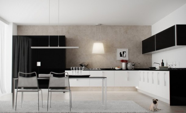 Black White Kitchen Diner 665x405  Rendered Minimalist Spaces by Rafael Reis  Image  11