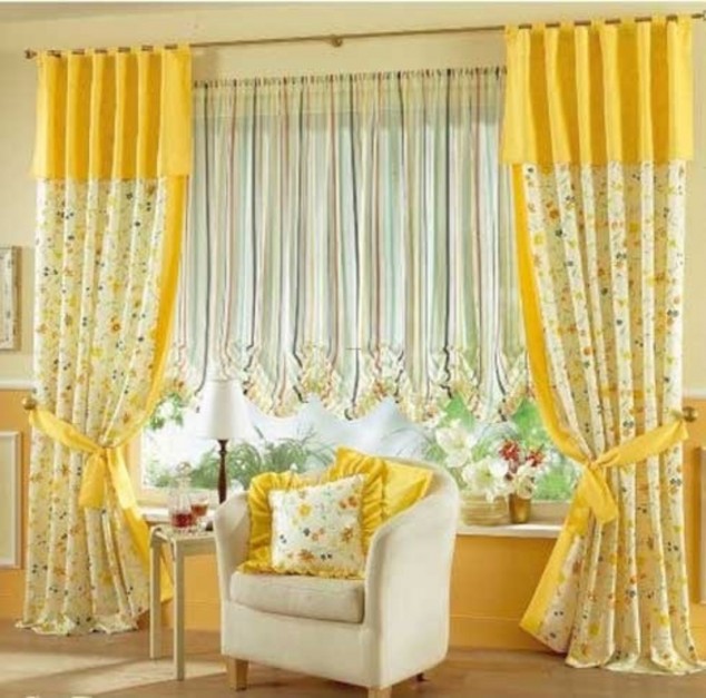 bright yellow and flower curtains | Home Design, Interior ...