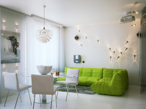 Green Couch  Small Apartment Design in St.Petersburgh Photo  1