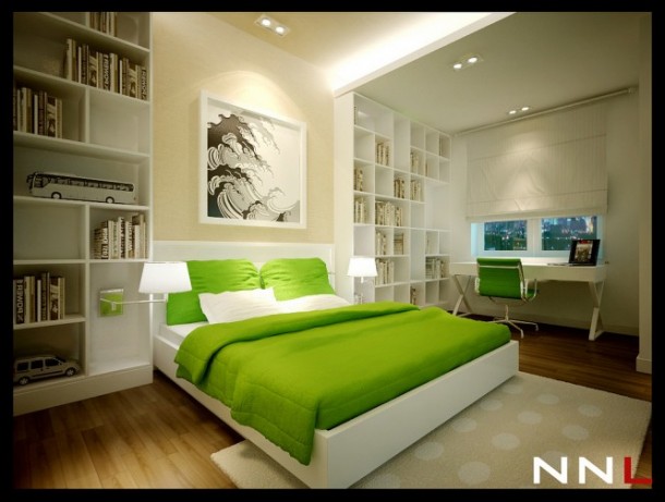 Green White Bedroom 665x503  Dream Home Interiors by Open Design  Pict  28