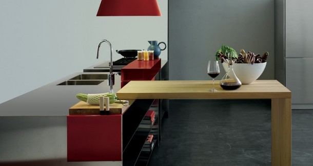 Grey And Red With A Wooden Element  Modern Kitchens From Elmar Cucine  Wallpaper 15