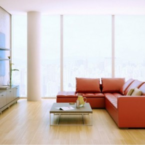 Red Sofa Wood Entertainment Unit 665x386  Rendered Minimalist Spaces by Rafael Reis  Wallpaper 6