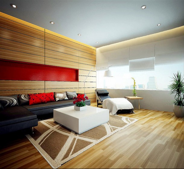 Wood Panel Red Accent Living  Dream Home Interiors by Open Design  Picture  15