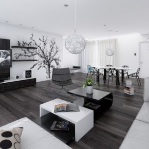14 Black And White Living Dining Room 665x443  Black & White Interiors  Pict  1