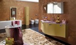 Amazing Bathroom Ideas Brown Cabinet Big Mirror and Carpet Classic Retro