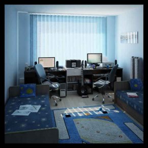 Blue-Fresh-Double-Bed-Study-Room