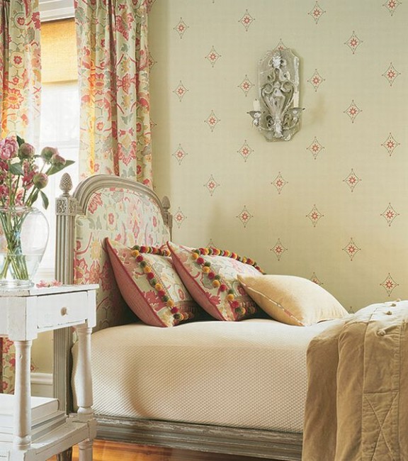 Design Interior French Country Retro White Wall And Floral Beds