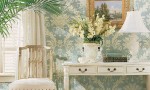 Design Interior French Country Bright Blue Retro Floral White Combination Table