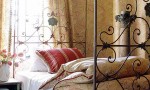 Design Interior French Country Brown Bedcover and Red Striped Pillow