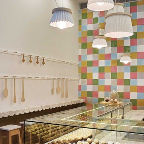 Interior Design for a Cupcake Shop with cool white light