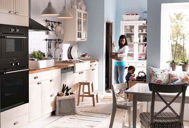 Kitchen Design Ideas 2012 by IKEA White and Bright Blue Wall