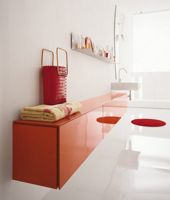 Timeless bathroom Red Table White Wall