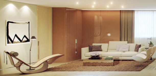 Brown Cream Living Room 665x327  Rendered Minimalist Spaces by Rafael Reis  Wallpaper 8