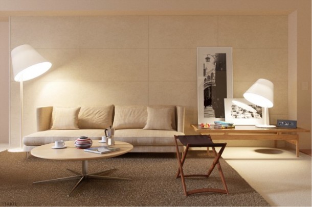 Cream Living Room 665x443  Rendered Minimalist Spaces by Rafael Reis Photo  10
