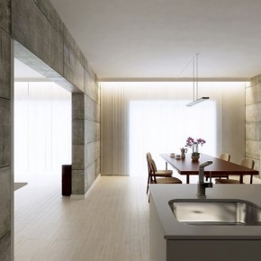 Kitchen Diner Concrete Walls 665x554  Rendered Minimalist Spaces by Rafael Reis  Wallpaper 2