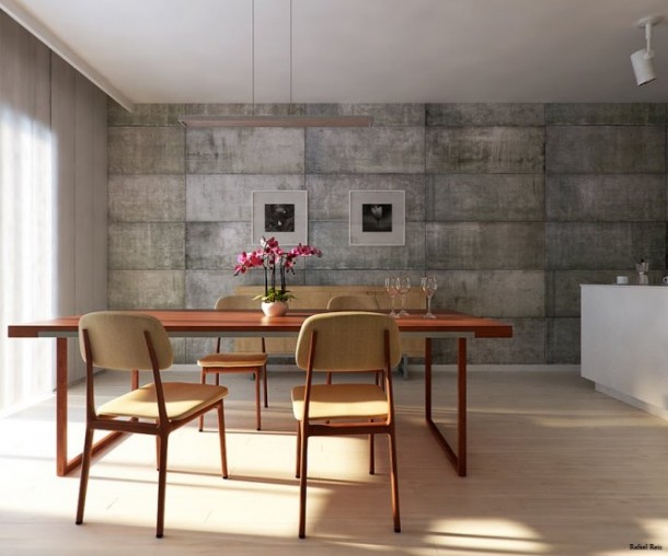 Utilitarian Dining Room Wall 665x554  Rendered Minimalist Spaces by Rafael Reis  Picture  1