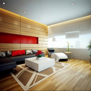 Wood Panel Red Accent Living  Dream Home Interiors by Open Design  Picture  15